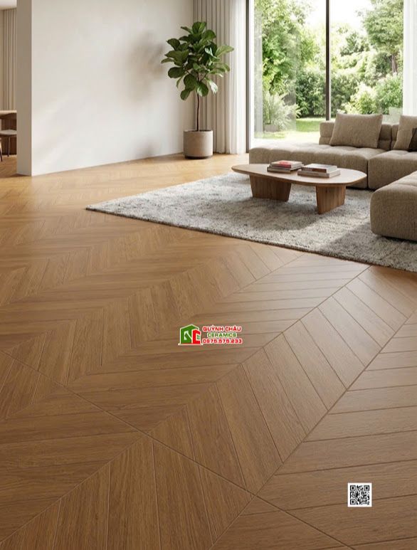 Gạch giả gỗ xương cá màu nâu đậm 60x120 trung quốc