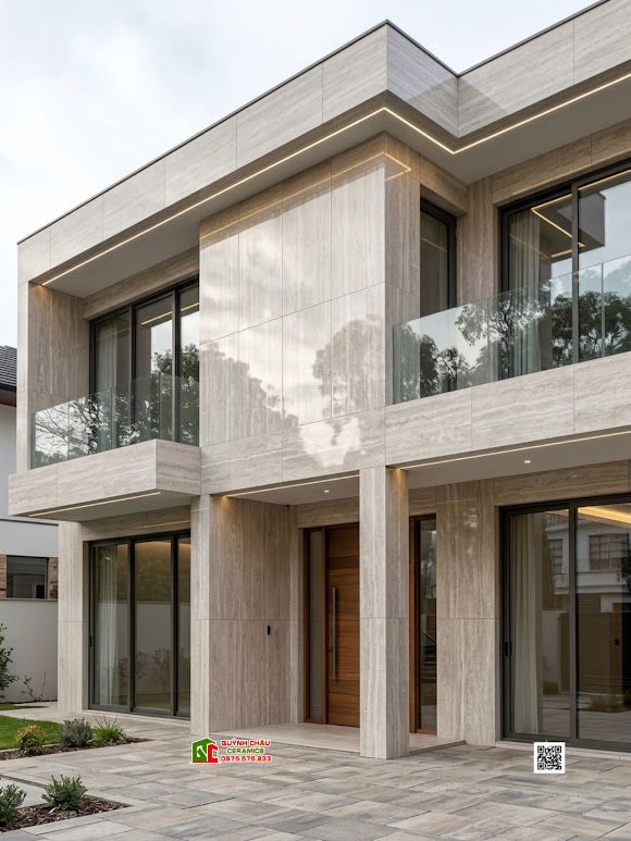 Gạch 60x120 Travertine vân đá xám nhạt bóng kiếng