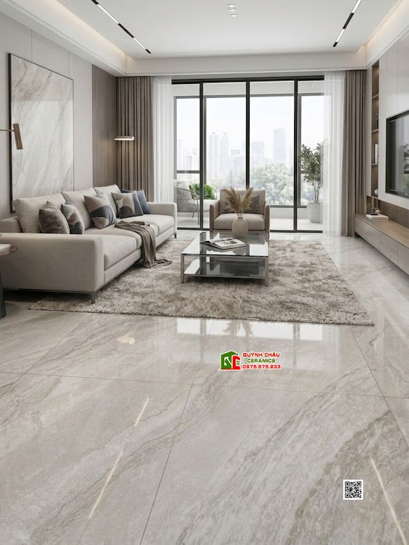 Gạch lát nền Á Mỹ 120x120 xám nối vân đá bóng kiếng cao cấp