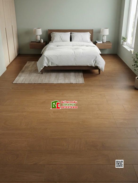 Gạch lát nền giả gỗ ghép thanh màu nâu 60x120 trung quốc
