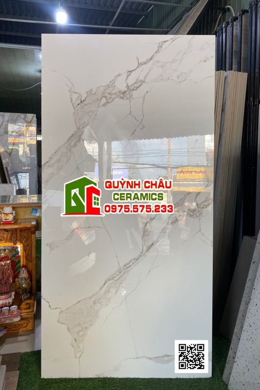 Gạch lát nền ấn độ 80x160 Classic Staturio bề mặt trắng vân bóng kiếng 5071