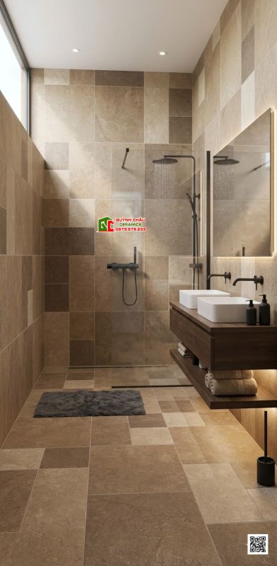 Gạch Travertine 60x120 màu nâu vân đá ghép Modul mix size