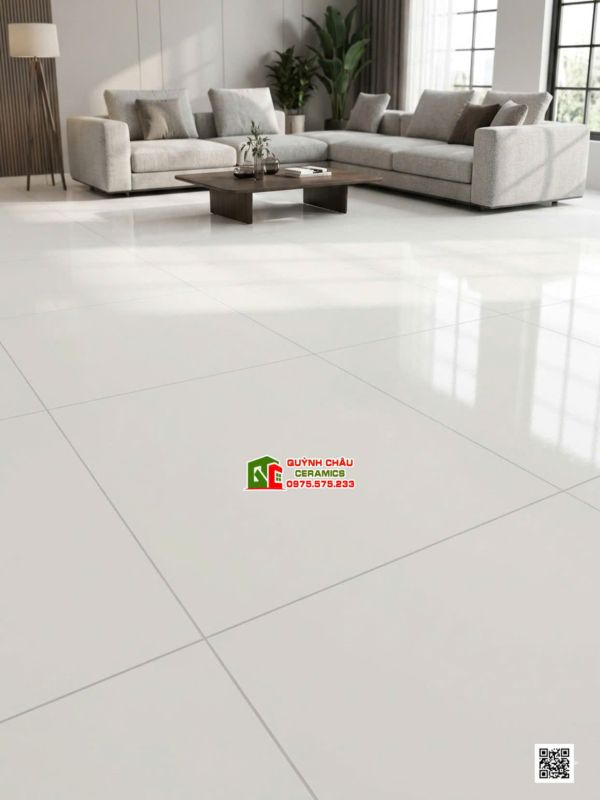 Gạch lát nền ấn độ 100x100 màu trắng tinh men trơn xương đá cao cấp