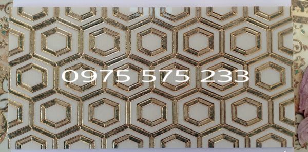 Gạch điểm lục giác trang trí 30x60 khắc kim tuyến nhũ vàng cao cấp