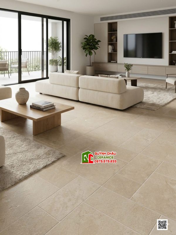 Gạch trung quốc 60x120 Travertine giả đá ghép màu vàng be
