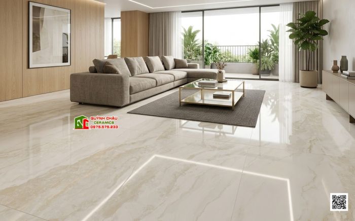 Gạch Malaysia 60x120 bóng kiếng màu kem vân đá Marble cao cấp