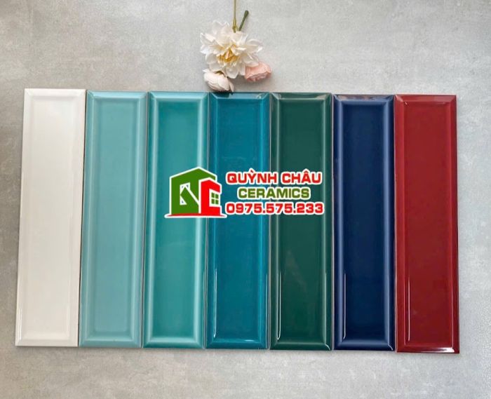 Gạch thẻ 6.8x28 men lõm bóng xanh ngọc Gạch thẻ 6.8x28 men lõm bóng xanh ngọc