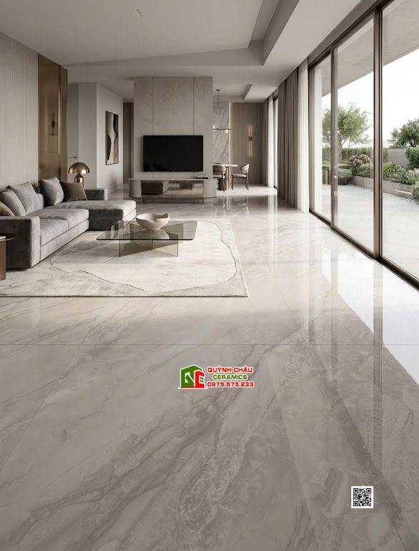 Gạch lát nền ấn độ 120x180 xám kem vân đá bóng kiếng