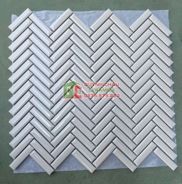 Gạch mosaic gốm hình xương cá màu trắng men trơn Gạch mosaic gốm hình xương cá màu trắng men trơn