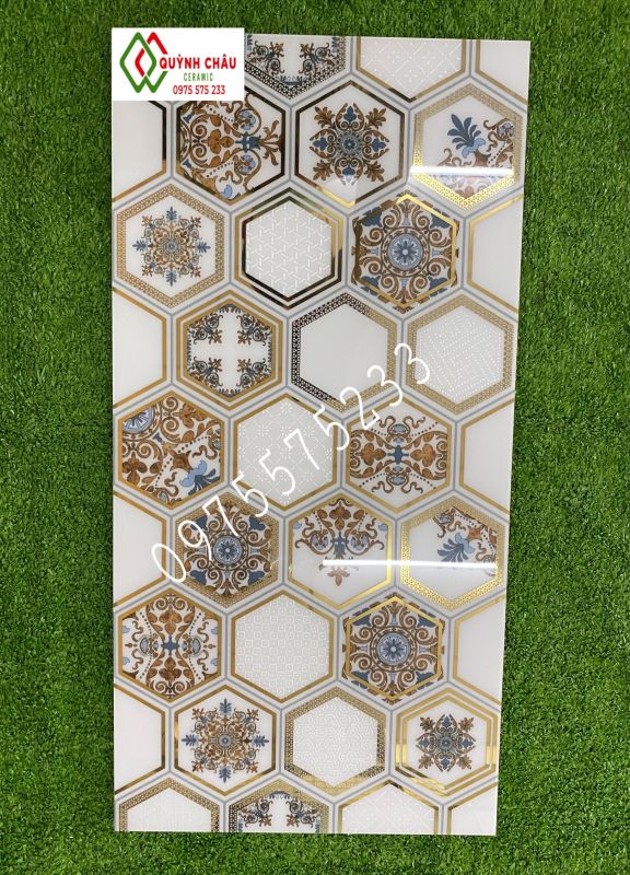 Gạch mạ nhũ vàng khắc kim 30x60 lục giác điểm ốp tường ts