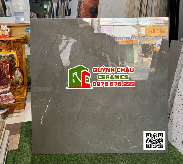 Gạch lát nền ấn độ 80x80 màu nâu xám đá bóng Armani Negron Glossy 5060
