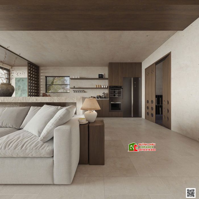 Gạch giả đá ghép 60x120 chia Modul nhiều size vân đá Travertine mờ
