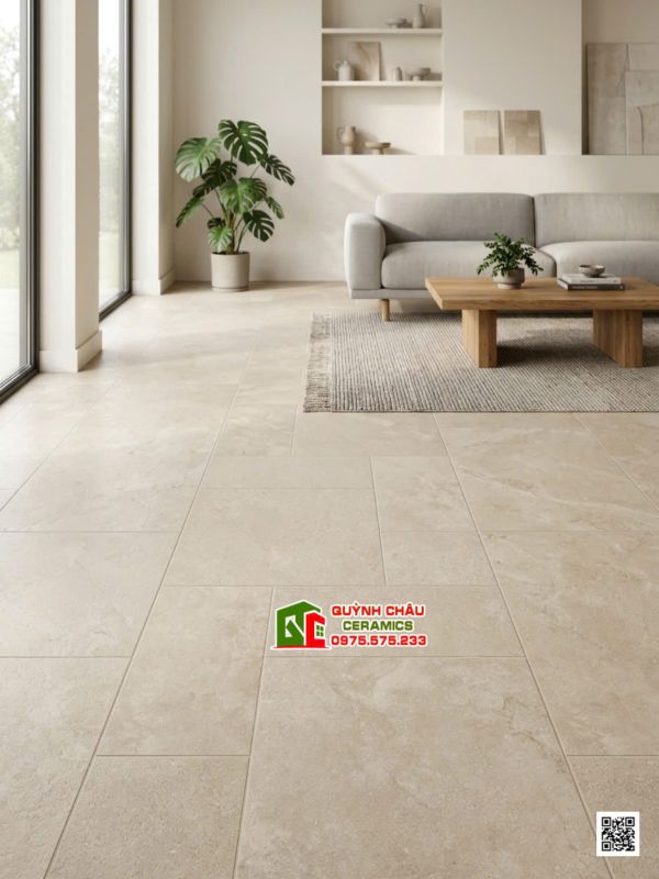 Gạch trung quốc 60x120 Travertine giả đá ghép màu vàng be