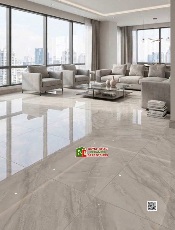 Gạch lát nền ấn độ 120x180 xám kem vân đá bóng kiếng