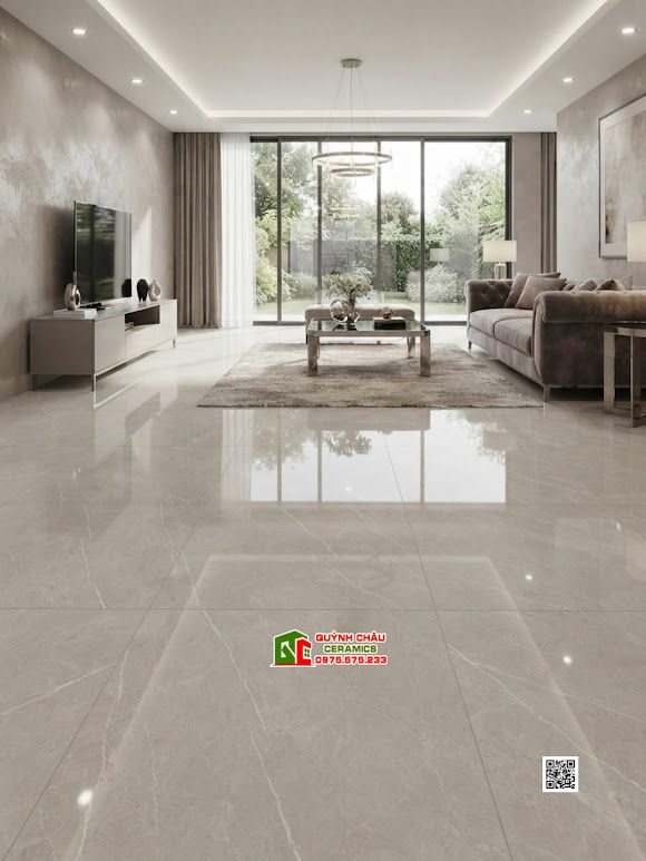 Gạch Á Mỹ 120x120 xám vân tia trắng đá bóng kiếng