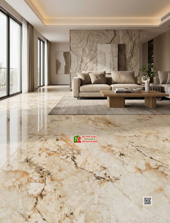 Gạch lát nền ấn độ 120x180 bóng kiếng kem vân đá hổ phách