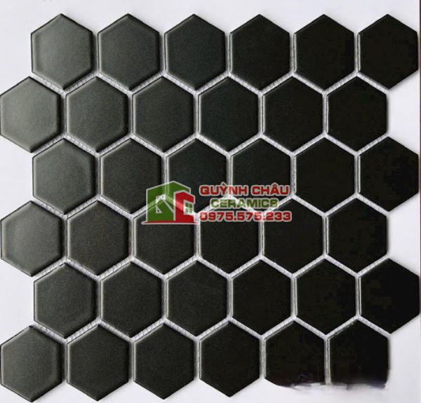 Gạch mosaic lục giác bề mặt màu đen trơn mờ Gạch mosaic lục giác bề mặt màu đen trơn mờ