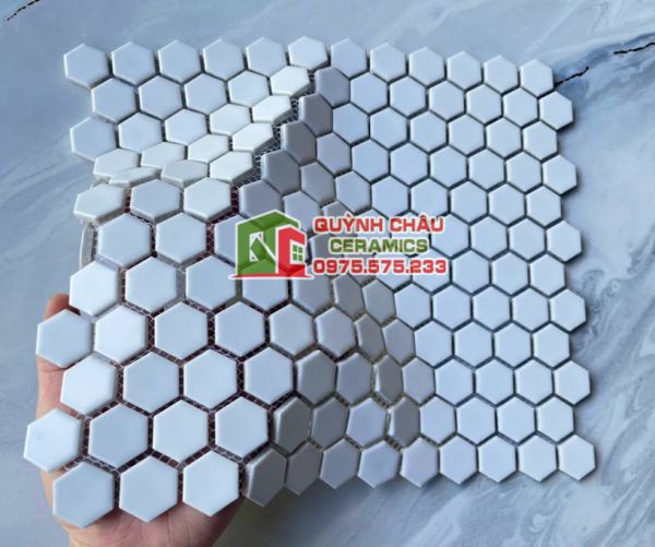 Gạch mosaic lục giác bề mặt màu trắng mờ Gạch mosaic lục giác bề mặt màu trắng mờ