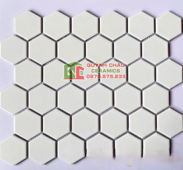 Gạch mosaic lục giác bề mặt màu trắng trơn men mờ Gạch mosaic lục giác bề mặt màu trắng trơn men mờ