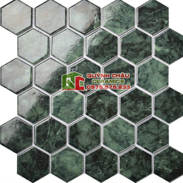 Gạch mosaic lục giác mờ bề mặt màu xanh rêu Gạch mosaic lục giác mờ bề mặt màu xanh rêu