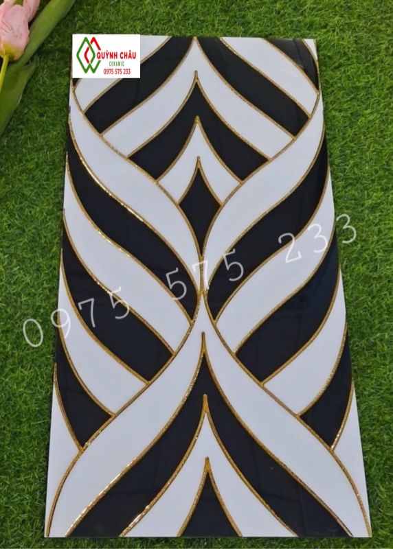 Gạch 30x60 nhũ vàng khắc kim ốp tường quán cafe pt