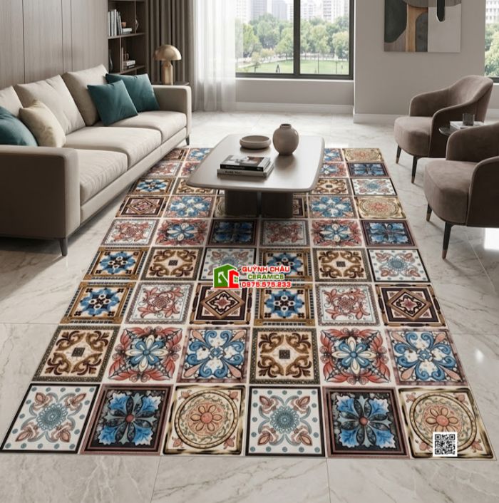 Gạch bông 30x30 bề mặt 3D hoa văn nổi mix họa tiết đẹp