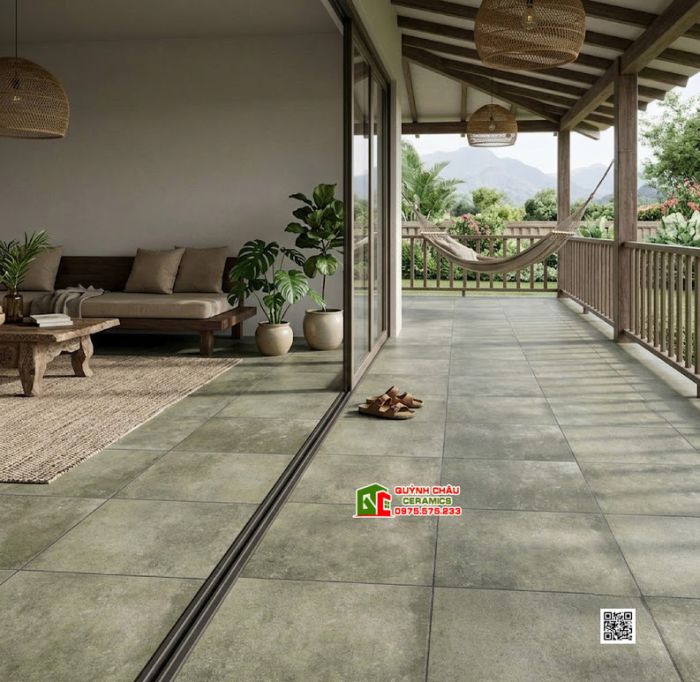 Gạch 40x40 hiệu ứng xi măng loang màu xanh rêu