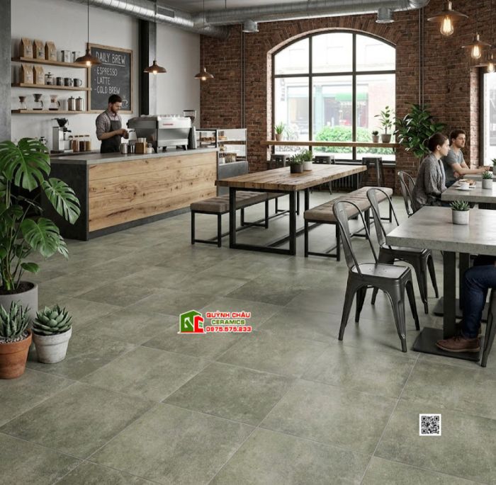 Gạch 40x40 hiệu ứng xi măng loang màu xanh rêu