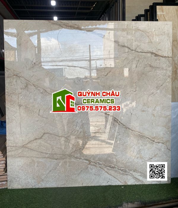 Gạch lát nền 120x120 màu kem sẫm vân đá ấn độ olic beige stone bề mặt bóng