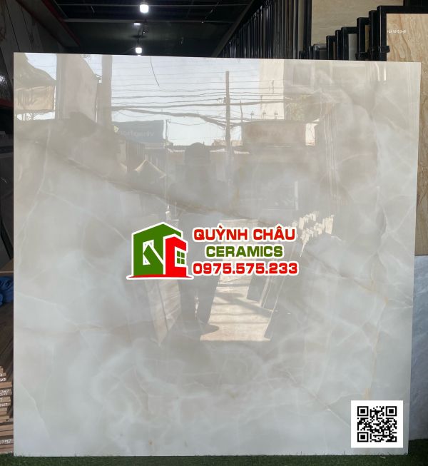 Gạch lát nền ấn độ 120x120 màu kem vân mây sky onyx beige bề mặt bóng