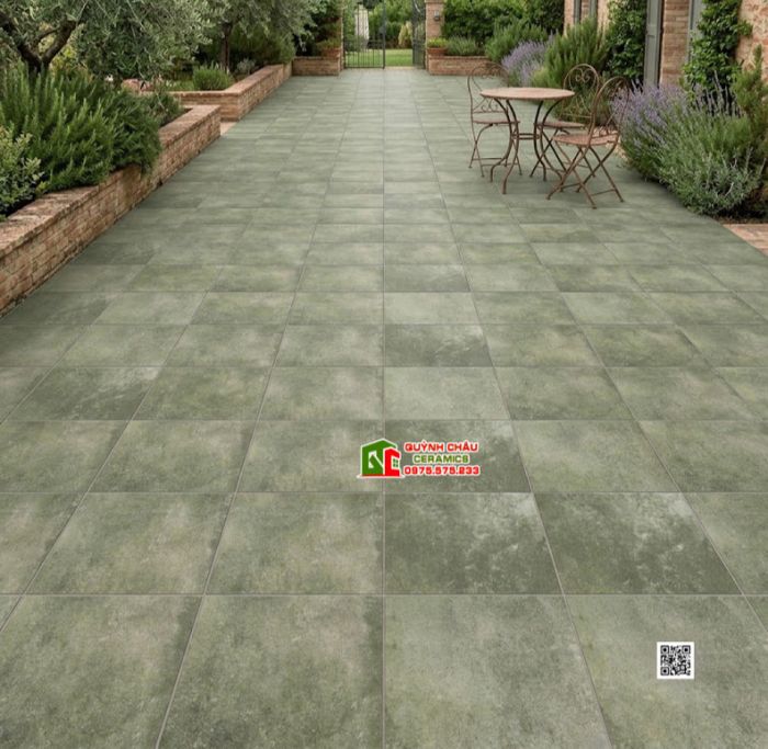 Gạch 40x40 hiệu ứng xi măng loang màu xanh rêu