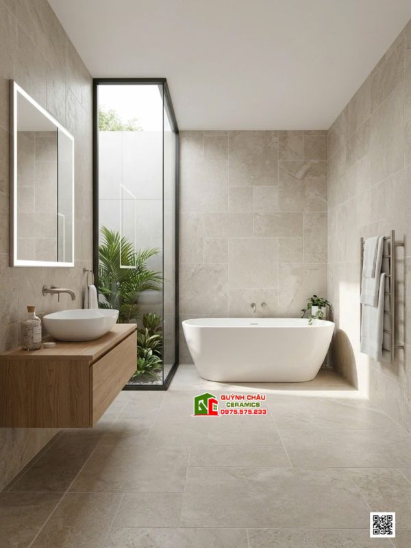 Gạch trung quốc 60x120 Travertine giả đá ghép màu vàng be