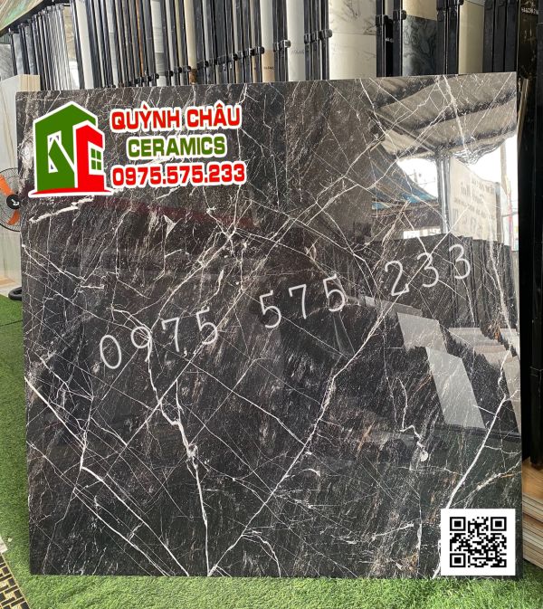 Gạch siêu bóng 120x120 ấn độ đen vân trắng đẹp sang chảnh