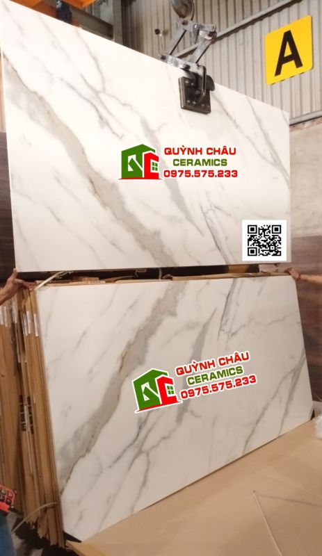 Gạch ốp lát khổ lớn 120x240 trắng đậm vân xám bóng kiếng ấn độ