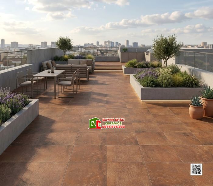 Gạch 40x40 màu nâu đỏ loang hiệu ứng xi măng rỉ sét