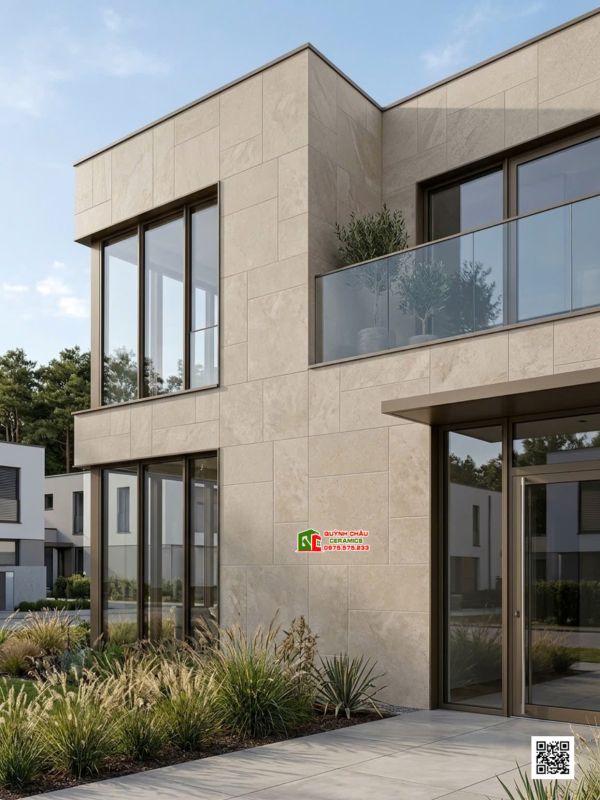 Gạch trung quốc 60x120 Travertine giả đá ghép màu vàng be