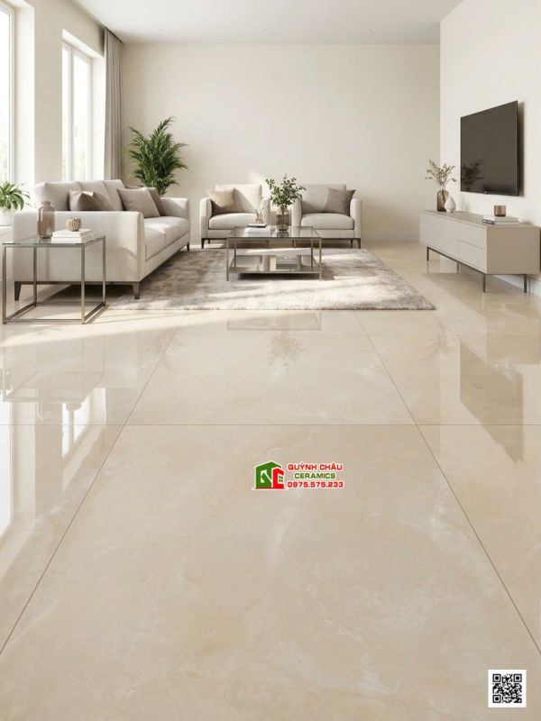 Gạch lát nền 100x100 ấn độ màu vàng kem vân đá sang trọng