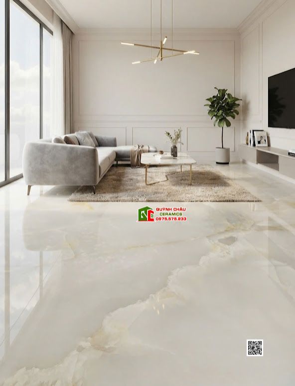 Gạch lát nền 120x120 ấn độ vân mây kem nhạt lơ Onyx        