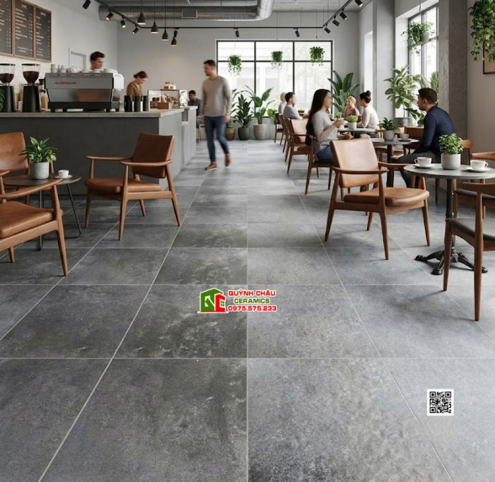 Gạch 40x40 mờ loang màu hiệu ứng xi măng xám đen