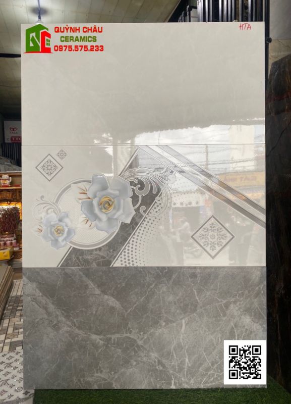 Gạch ốp tường 40x80 men bóng màu xám nhạt
