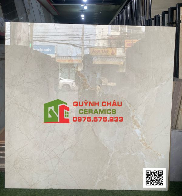 Gạch lát nền 120x120 bề mặt bóng màu kem vân đá rạn lacasa beige stone ấn độ