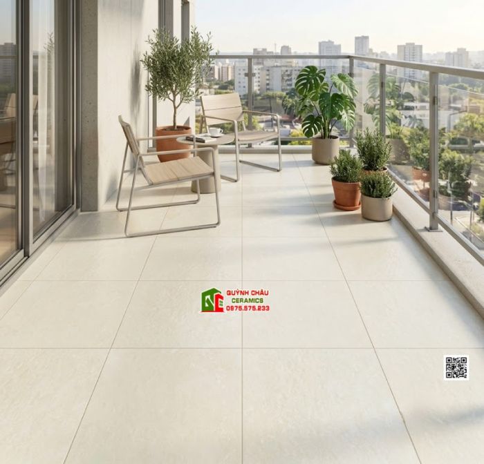 Gạch 40x40 mờ hiệu ứng xi măng màu trắng kem ngà