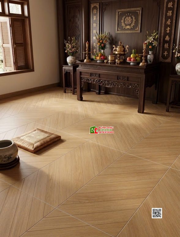 Gạch trung quốc giả gỗ vân xương cá màu nâu vàng 60x120cm