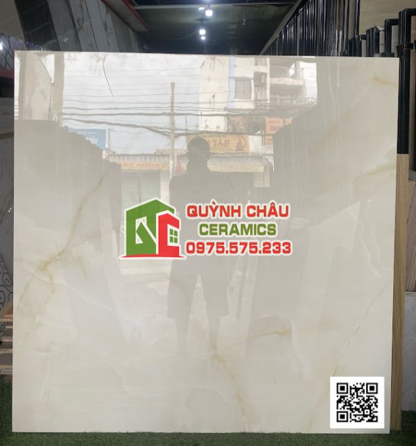 Gạch nhập khẩu 120x120 bề mặt bóng màu kem vân mây cream onyx sky ấn độ