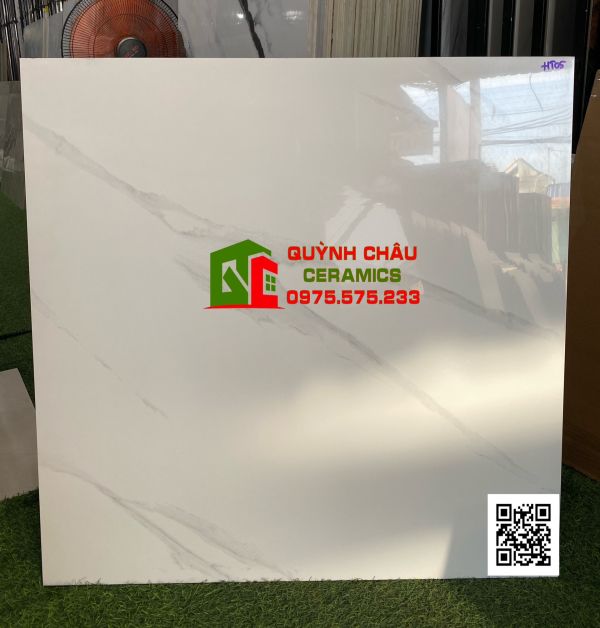 Gạch lát nền thạch bàn 80x80 trắng vân khói bóng kiếng 4924