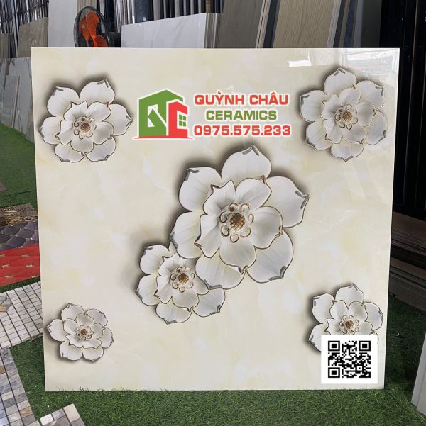 Gạch bóng kiếng 80x80 bông hoa lan khắc kim 3D sang trọng 4681