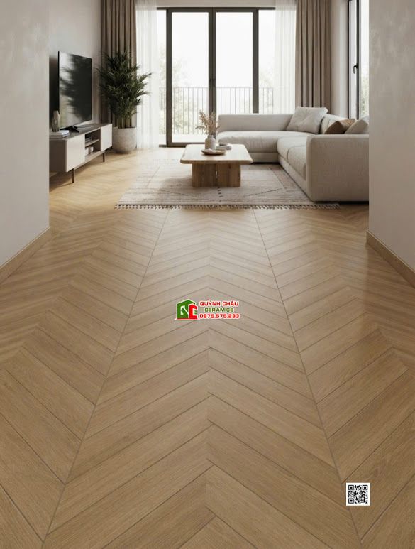 Gạch trung quốc giả gỗ vân xương cá màu nâu vàng 60x120cm