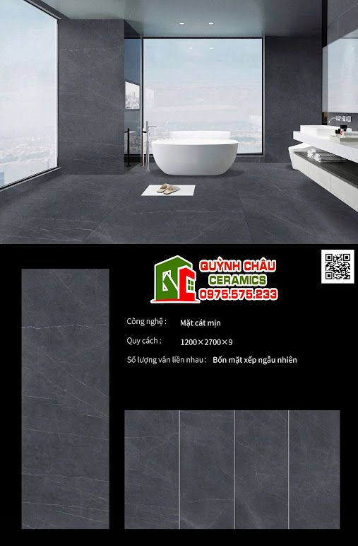 Đá nung kết 120x270cm mờ xám đen vân tia chớp Đá nung kết 120x270cm mờ xám đen vân tia chớp