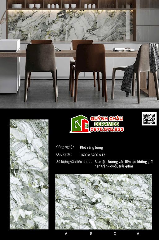 Đá nung kết 160x320cm xanh bóng vân đá Đá nung kết 160x320cm xanh bóng vân đá