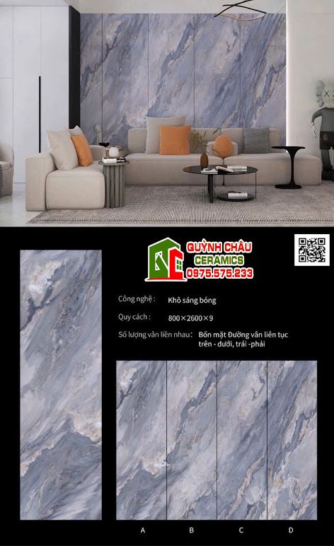 Đá nung kết 80x260cm xanh xám vân đá bóng kiếng Đá nung kết 80x260cm xanh xám vân đá bóng kiếng